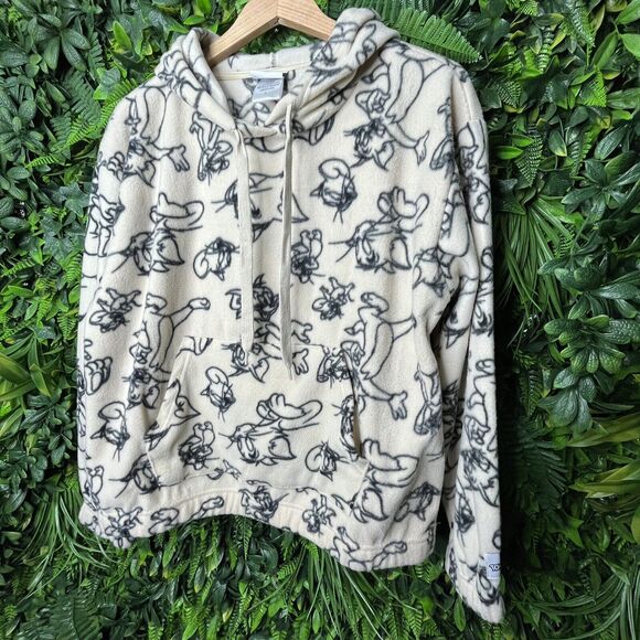 Women Jacket Large Beige Terry Hoodie Pullover Graphic Design Tom And Jerry - Picture 12 of 13